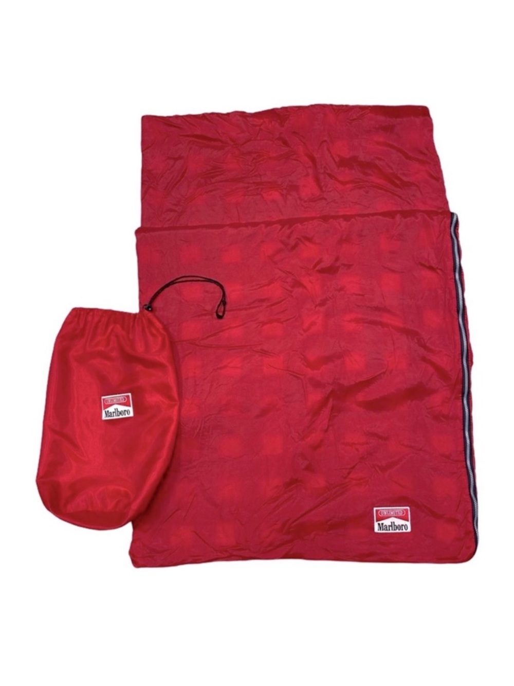 Vintage 90’s Marlboro Camping Sleeping Bag in Buffalo Check Plaid Flannel Lining